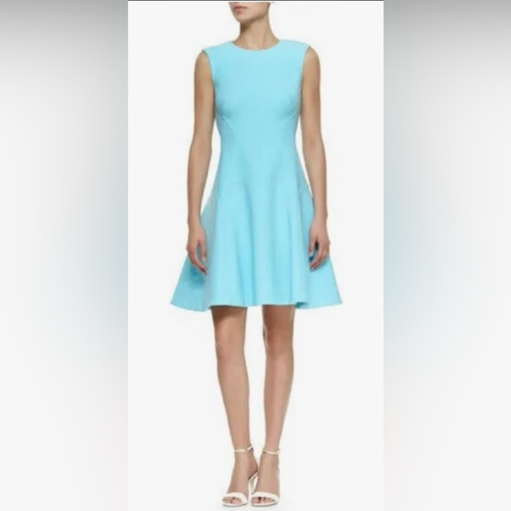 Lela Rose sleeveless aquamarine fitted drop waist a-line dress; size 10